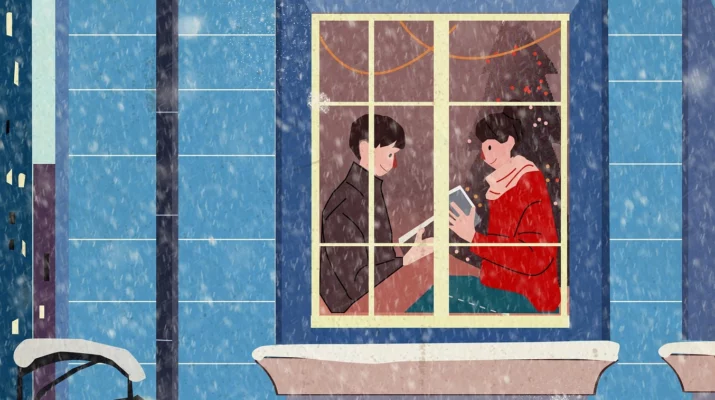 Illustration zweier Leute im inneren eines Hauses