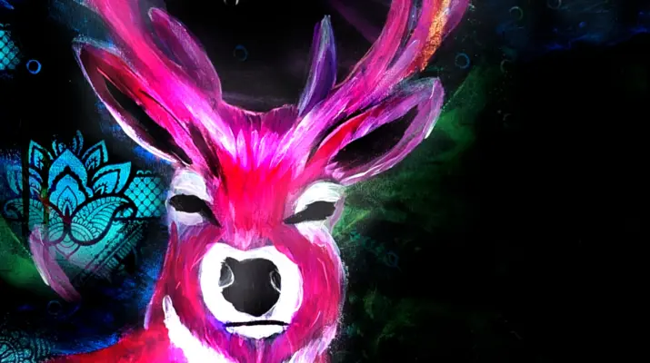 Ein gemalter pinker Hirsch