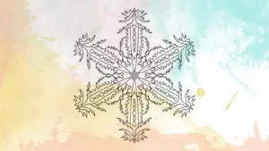 Beitragsbild: Pastell Aquarell Hintergrund mit schwarz umrandeter Schneeflocke